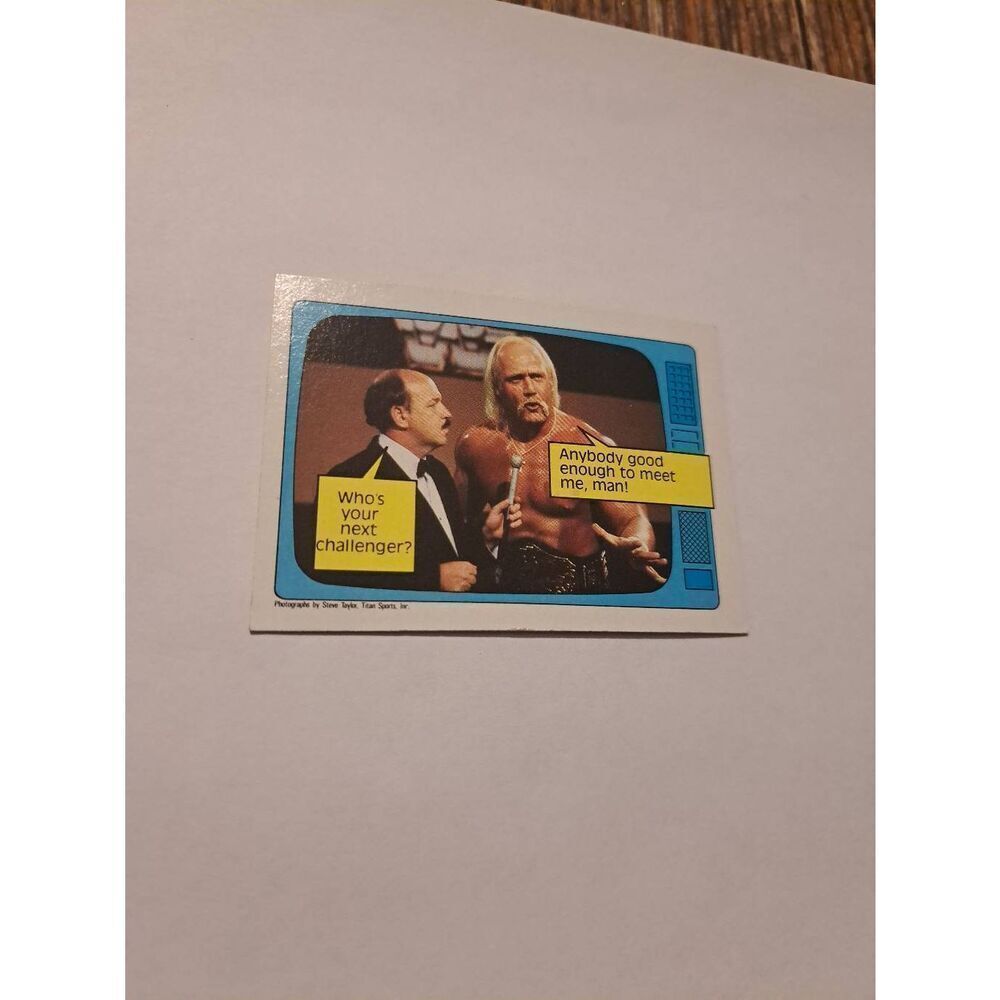 1985 WWF Topps Titan Trading Card 57 Hulk Hogan Rookie Mean Gene Okerlund
